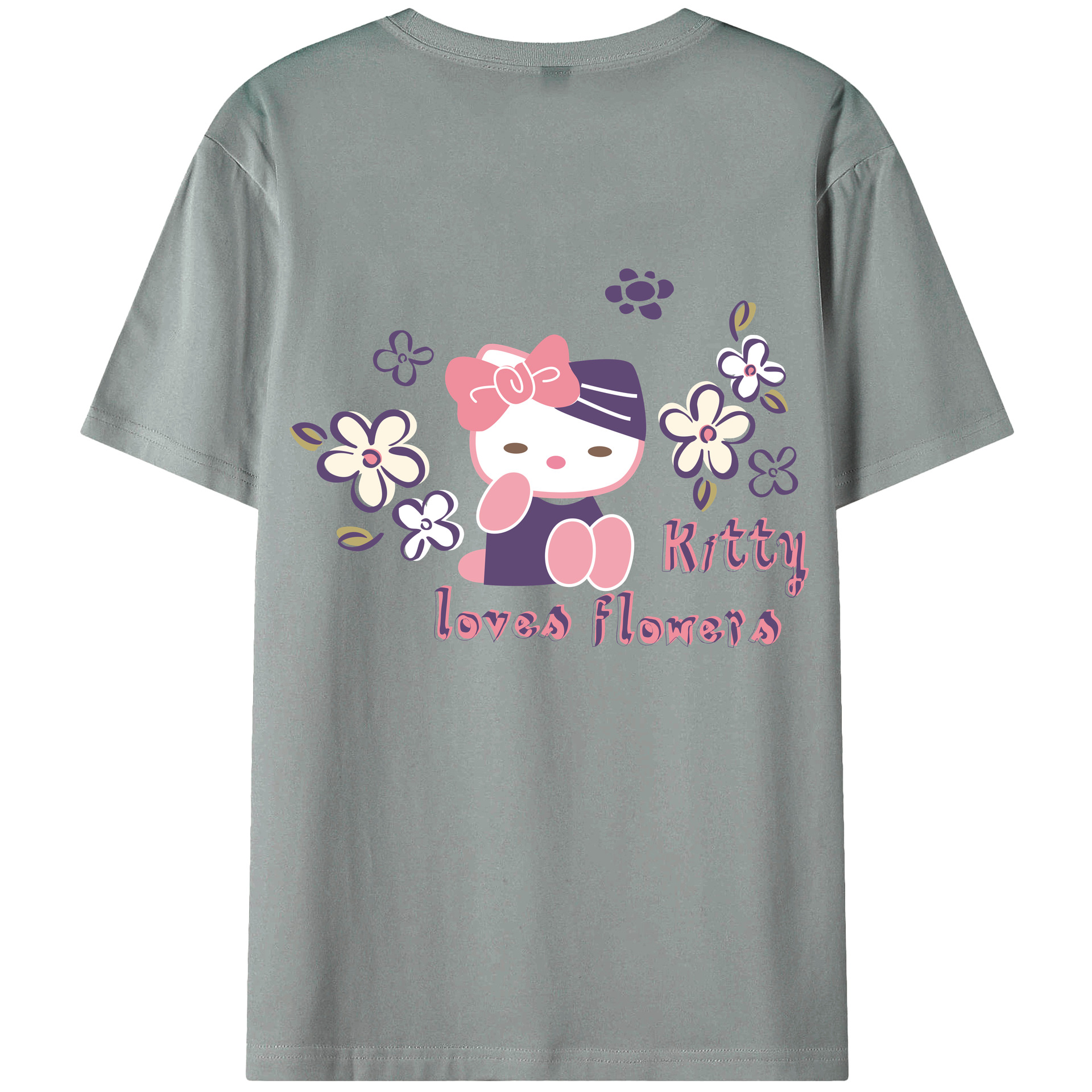 （画像用） Hello Kitty ハローキティ 綿100％ メンズ半袖Tシャツ（バックプリント） 通気性